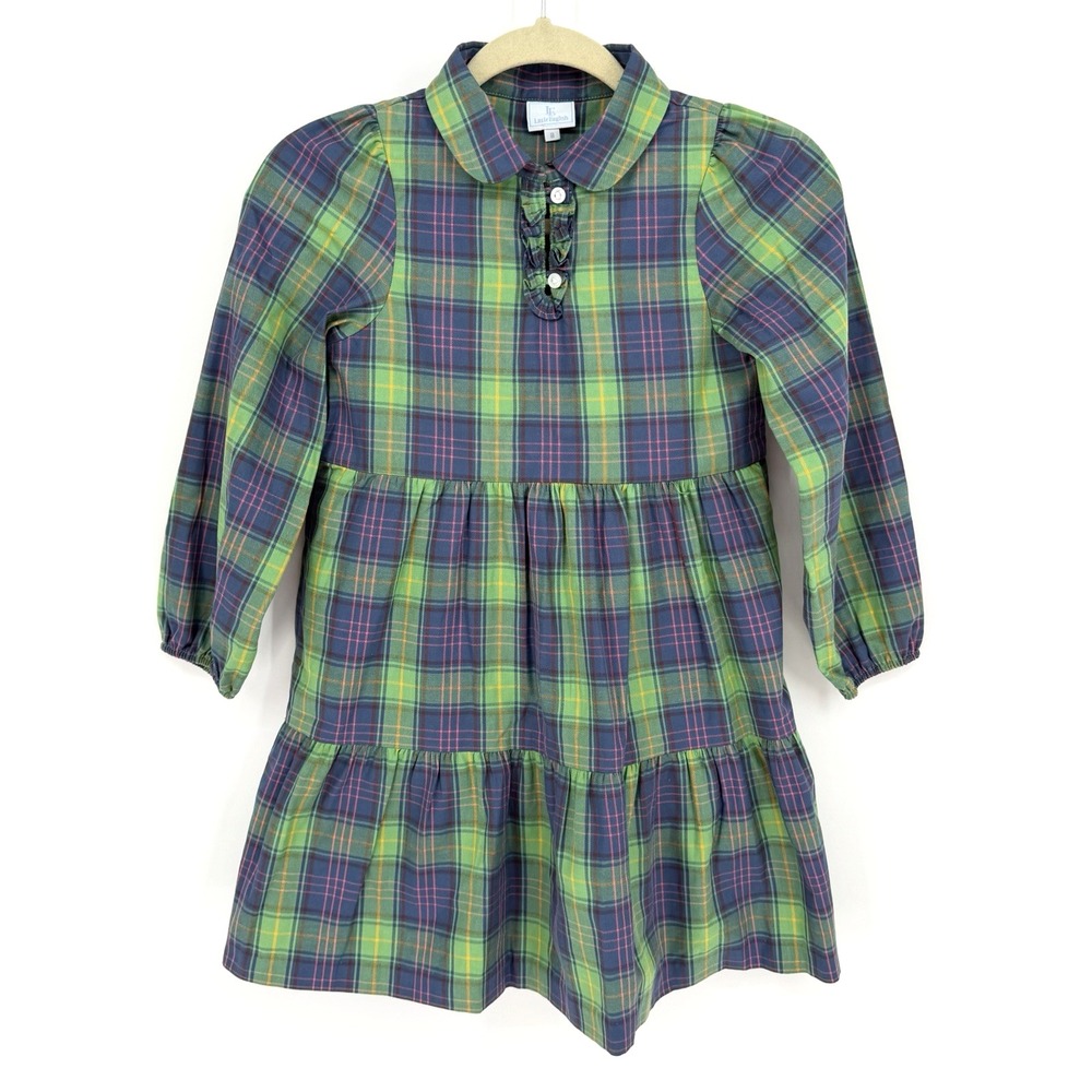 Little English Dress Green Tartan Plaid Flannel Tiered Girls 8 Cottagecore